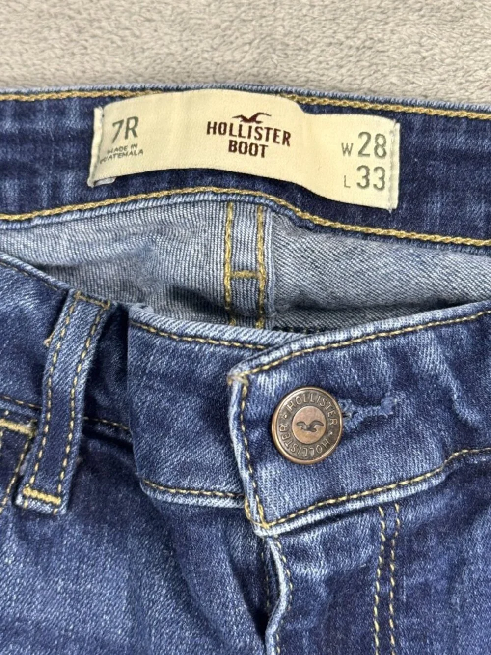 Y2K 2000s Hollister Low Rise Bootcut Jeans Womens 7R Ripped Knees Blue Stretch